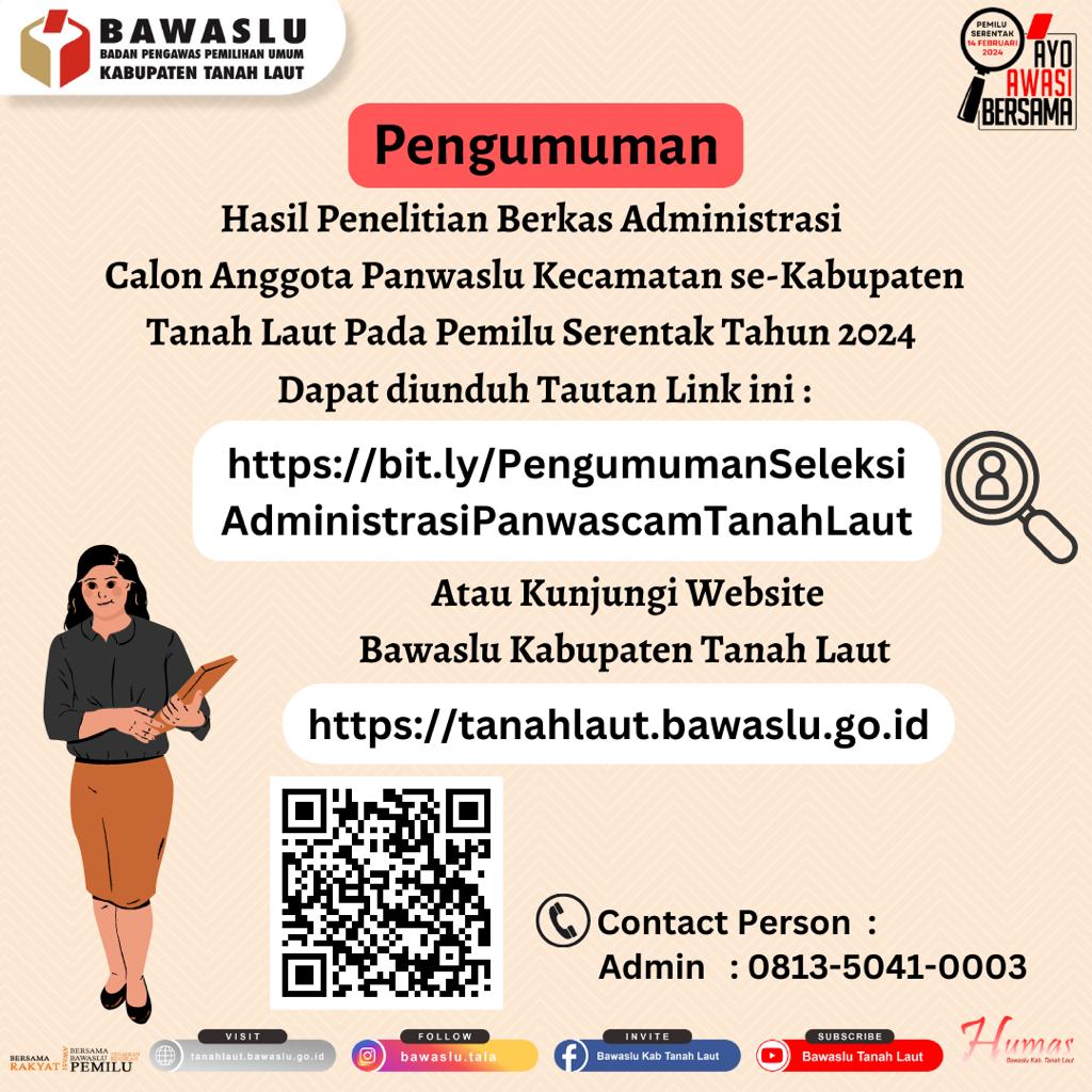 Pengumuman Hasil Seleksi Administrasi Rekrutmen Panwaslu Kecamatan